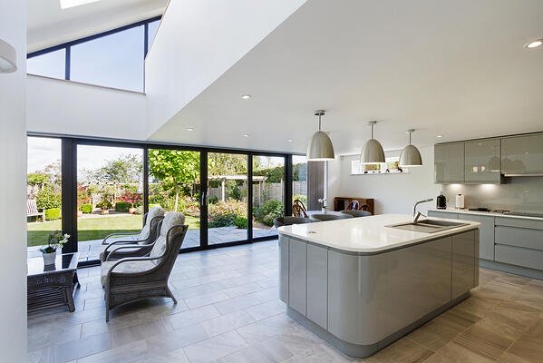 Croft Architecture Contemporary Grey Kitchen in a Sustainable Home