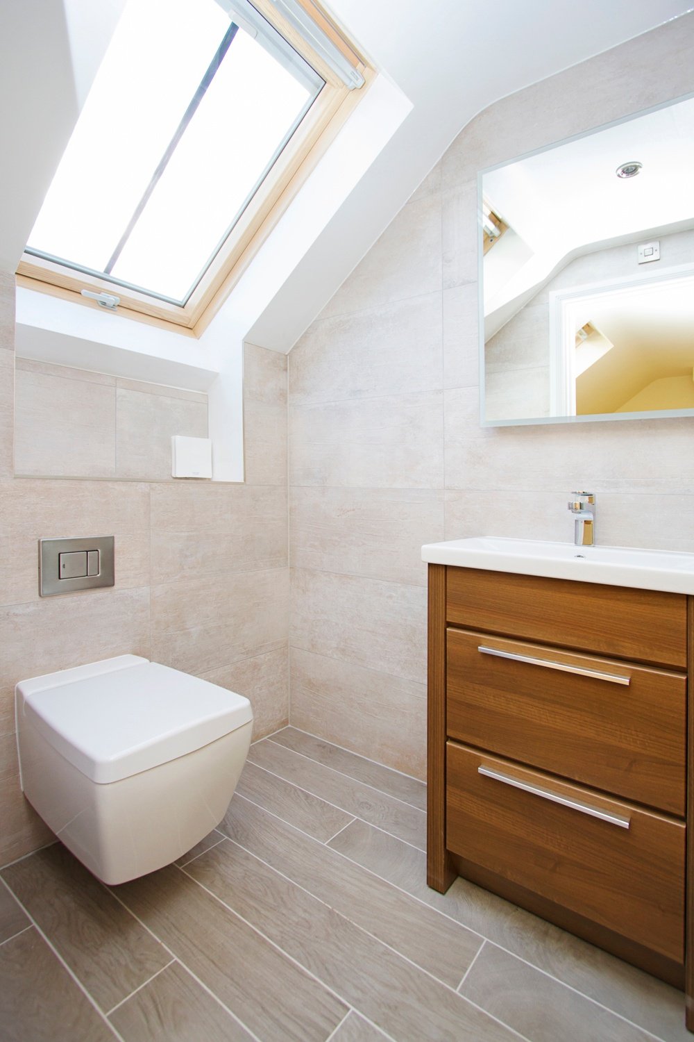 White contemporary bathroom Grade II Listed farm house Croft Architecture Ltd